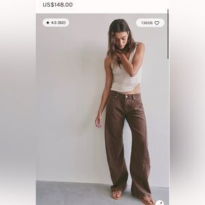 Free People Brown Highland Low-Rise Twisted Bowed Jeans